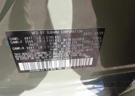 2025 Subaru Crosstrek Limited из США, поврежденный, VIN 4S4GUHM64S3740020